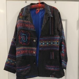 Chico's Design Silk Jacket with Blue and Red